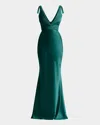 Zhivago Beloved Deep V-neck Stretch Satin Gown In Green