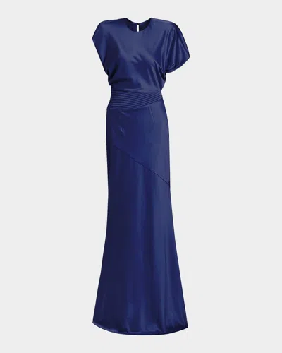 Zhivago Bond Draped Stretch Satin Mermaid Gown In Blue
