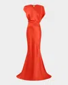 Zhivago Bond Draped Stretch Satin Mermaid Gown In Orange