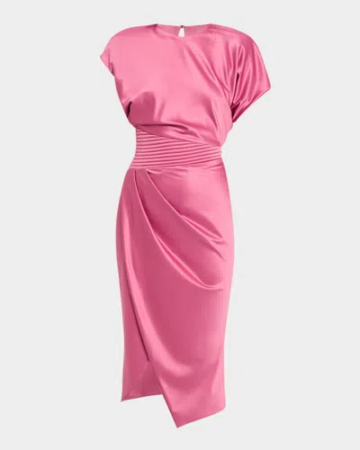 Zhivago Bond Draped Stretch Satin Midi Sheath Dress In Pink