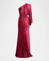 Zhivago Don't Look Now Draped One-shoulder Satin Gown In Red