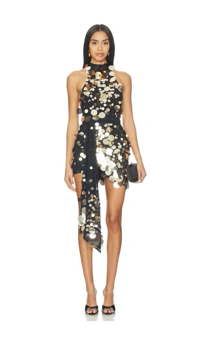 Zhivago Dream Of Light Mini Dress In Black & Gold