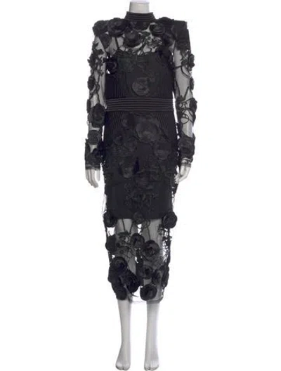 Pre-owned Zhivago Floral Print Midi Length Dress In Black
