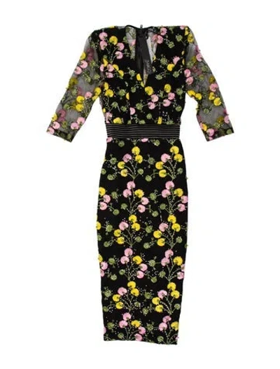 Pre-owned Zhivago Floral Print Midi Length Dress W/ Tags In Black