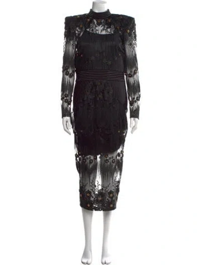 Pre-owned Zhivago Floral Print Midi Length Dress W/ Tags In Black