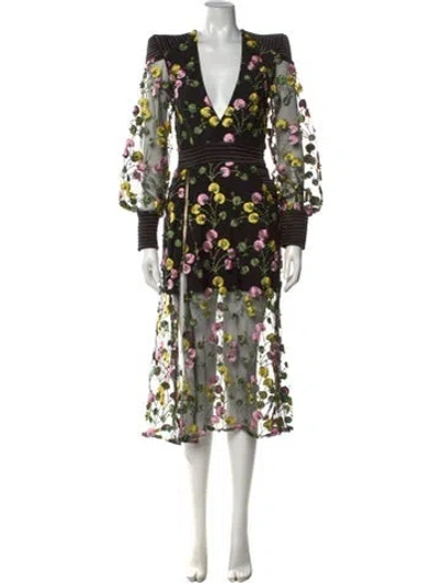 Pre-owned Zhivago Floral Print Midi Length Dress W/ Tags In Black