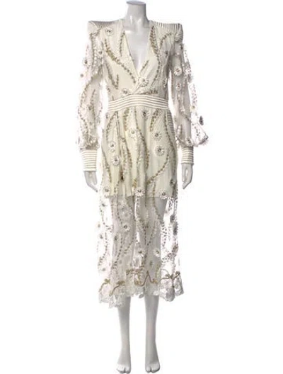 Pre-owned Zhivago Floral Print Midi Length Dress W/ Tags In Neutrals/white