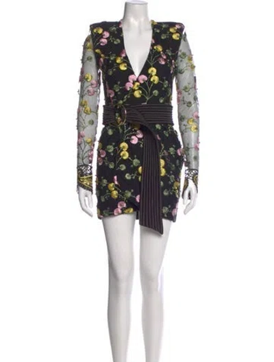 Pre-owned Zhivago Floral Print Mini Dress In Black