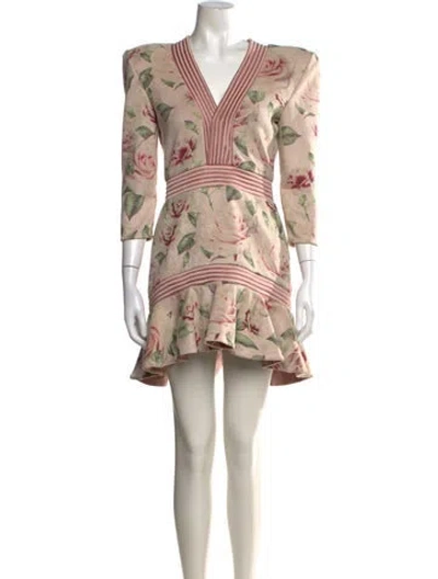 Pre-owned Zhivago Floral Print Mini Dress In Burgundy/green/pink