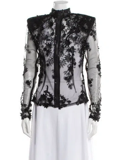 Pre-owned Zhivago Floral Print Mock Neck Top In Black