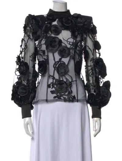 Pre-owned Zhivago Floral Print Mock Neck Top In Black
