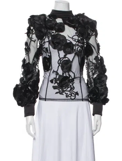 Pre-owned Zhivago Floral Print Mock Neck Top In Black