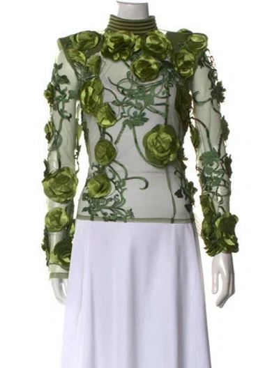 Pre-owned Zhivago Floral Print Mock Neck Top W/ Tags In Green