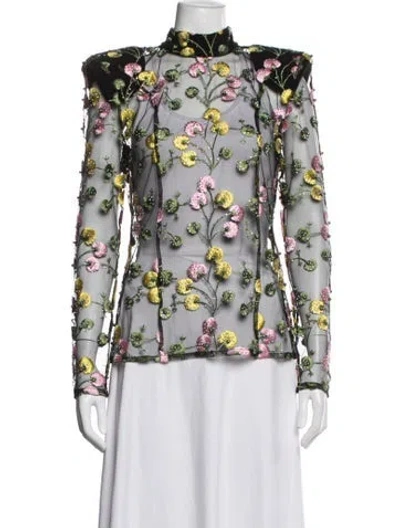 Pre-owned Zhivago Floral Print Mock Neck Top In White