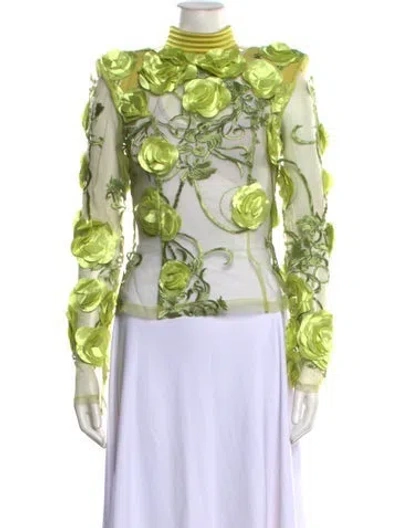 Pre-owned Zhivago Floral Print Turtleneck Top W/ Tags In Green