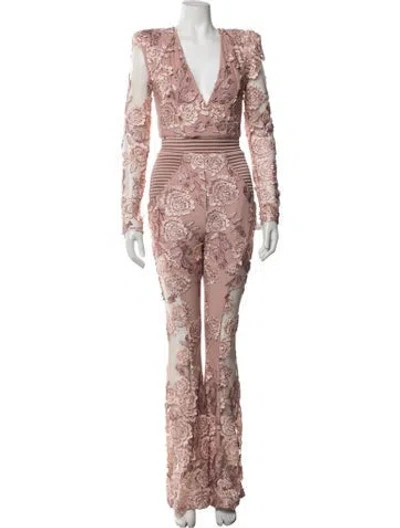 Pre-owned Zhivago Floral Print V-neck Jumpsuit W/ Tags In Pink