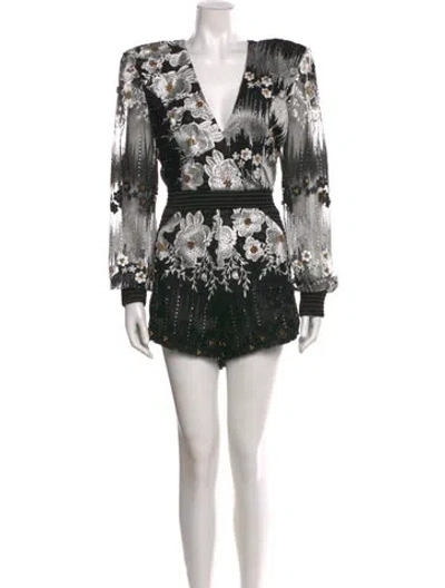 Pre-owned Zhivago Floral Print V-neck Romper In Black