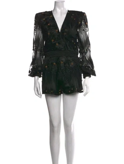 Pre-owned Zhivago Floral Print V-neck Romper In Black