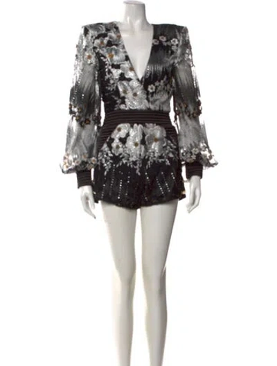 Pre-owned Zhivago Floral Print V-neck Romper W/ Tags In Black