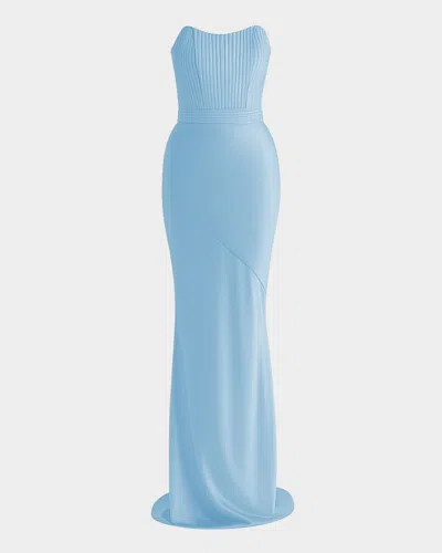 Zhivago Germaine Strapless Stretch Satin Column Gown In Blue