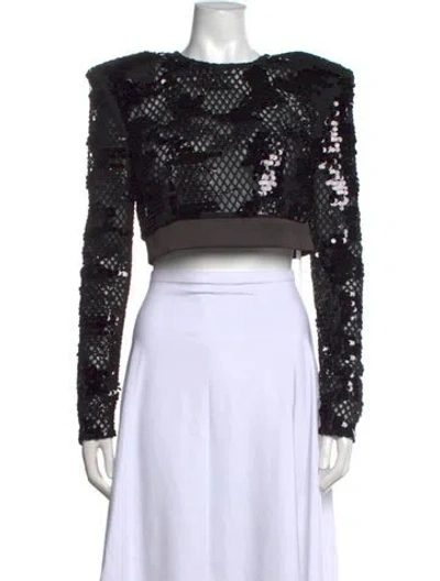 Pre-owned Zhivago Graphic Print Crew Neck Crop Top In Black