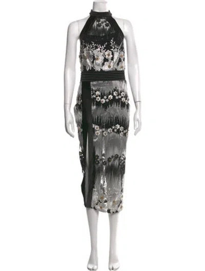 Pre-owned Zhivago Graphic Print Long Dress In Black