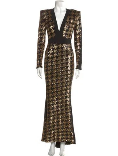 Pre-owned Zhivago Houndstooth Print Long Dress In Multi