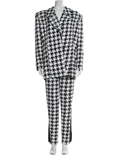 Pre-owned Zhivago Houndstooth Print Sequin Embellishments Pantsuit In White