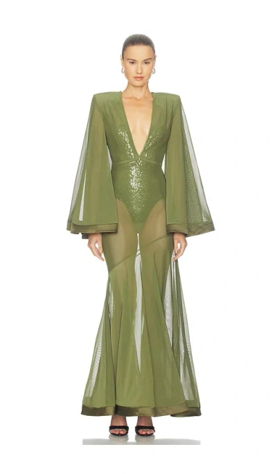 Zhivago Illusion Survives Love 2 Pc Mesh Gown In Green