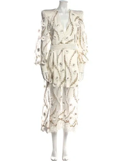 Pre-owned Zhivago Lace Long Dress In Neutral