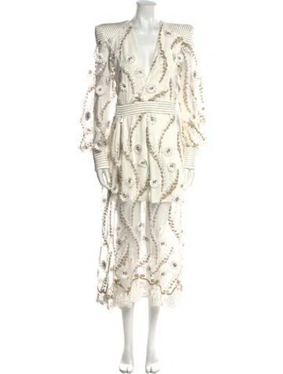 Pre-owned Zhivago Lace Long Dress In Neutral