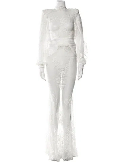 Pre-owned Zhivago Lace Long Dress In White