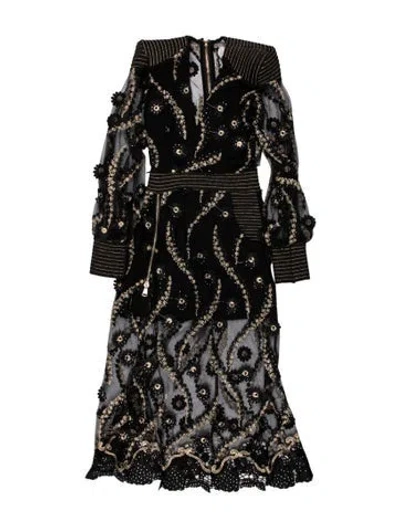 Pre-owned Zhivago Lace Pattern Long Dress In Black