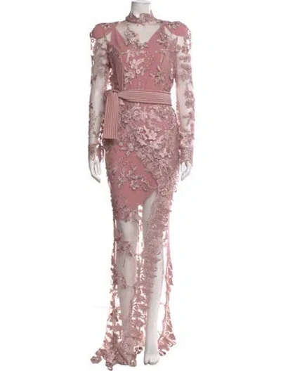 Pre-owned Zhivago Lace Pattern Long Dress In Pink