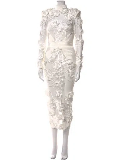 Pre-owned Zhivago Lace Pattern Long Dress In White