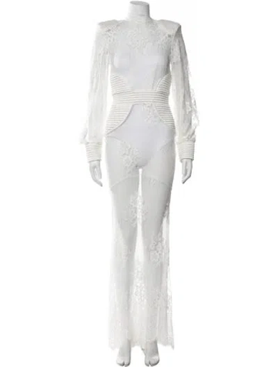 Pre-owned Zhivago Lace Pattern Long Dress In White