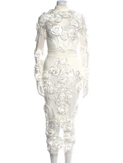 Pre-owned Zhivago Lace Pattern Midi Length Dress In White