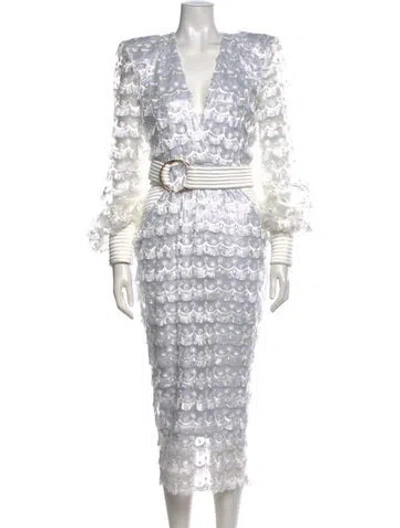 Pre-owned Zhivago Lace Pattern Midi Length Dress In White