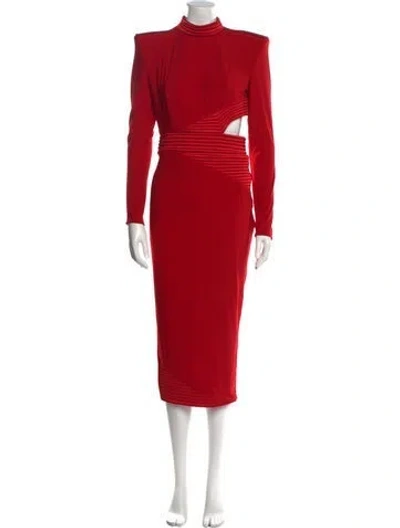 Pre-owned Zhivago Mock Neck Midi Length Dress In Red