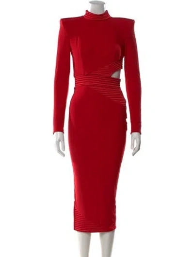 Pre-owned Zhivago Mock Neck Midi Length Dress In Red