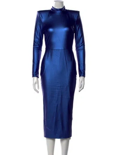Pre-owned Zhivago Mock Neck Midi Length Dress W/ Tags In Blue