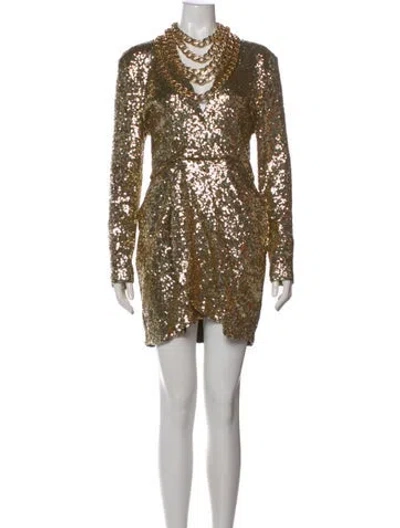 Pre-owned Zhivago Mock Neck Mini Dress In Gold