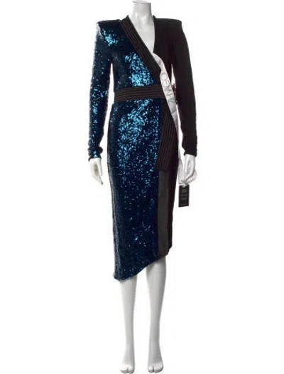 Pre-owned Zhivago Patterned Midi Length Dress W/ Tags In Black/blue