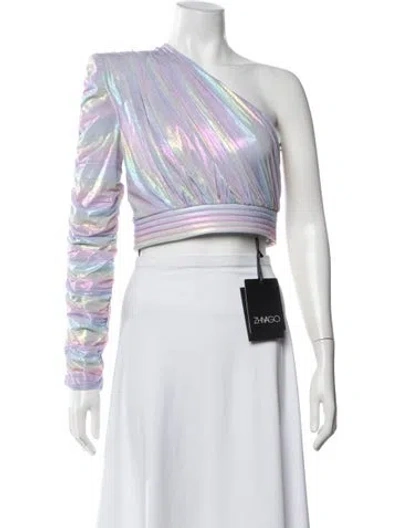 Pre-owned Zhivago Patterned One-shoulder Crop Top W/ Tags In Multicolor