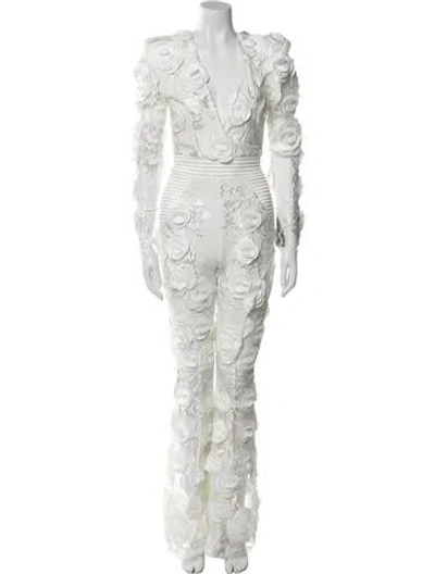 Pre-owned Zhivago Patterned Plunge Neckline Jumpsuit In White