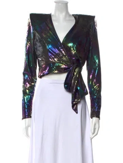 Pre-owned Zhivago Patterned V-neck Crop Top W/ Tags In Multicolor