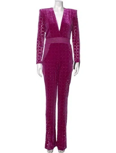 Pre-owned Zhivago Patterned V-neck Jumpsuit In Purple