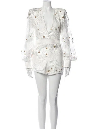 Pre-owned Zhivago Patterned V-neck Romper In Neutrals