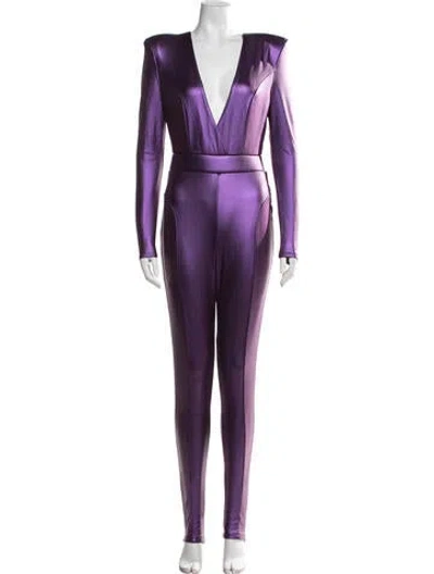Pre-owned Zhivago Plunge Neckline Jumpsuit W/ Tags In Purple