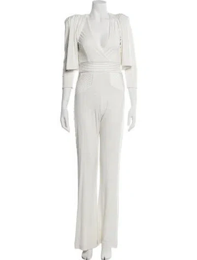Pre-owned Zhivago Plunge Neckline Jumpsuit In White